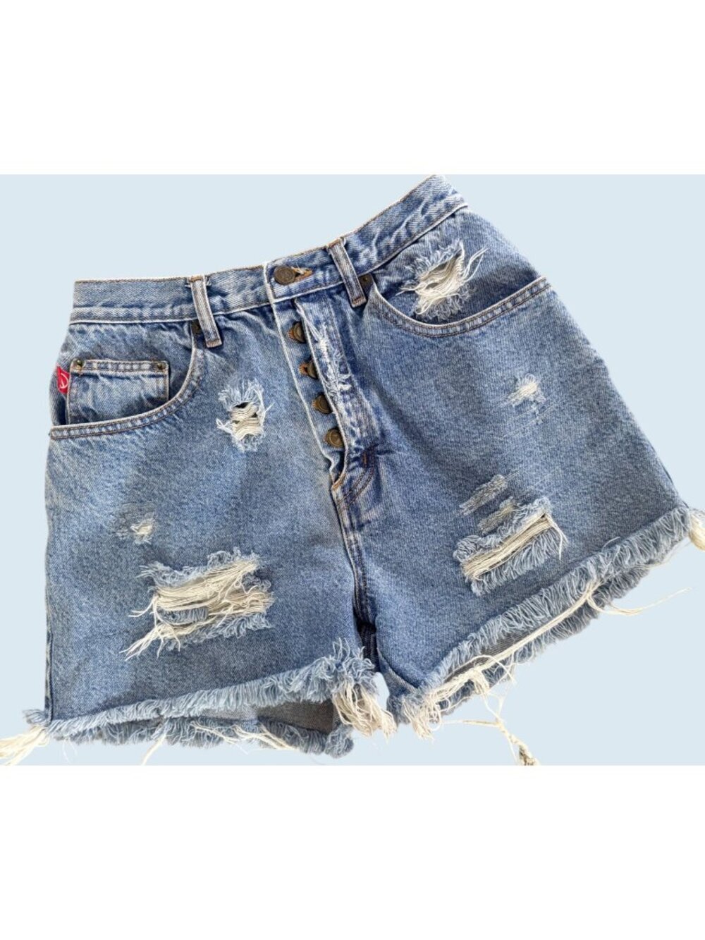 Vintage NO EXCUSES Button Fly Distressed Cut Off Denim Shorts 90s Sz 24